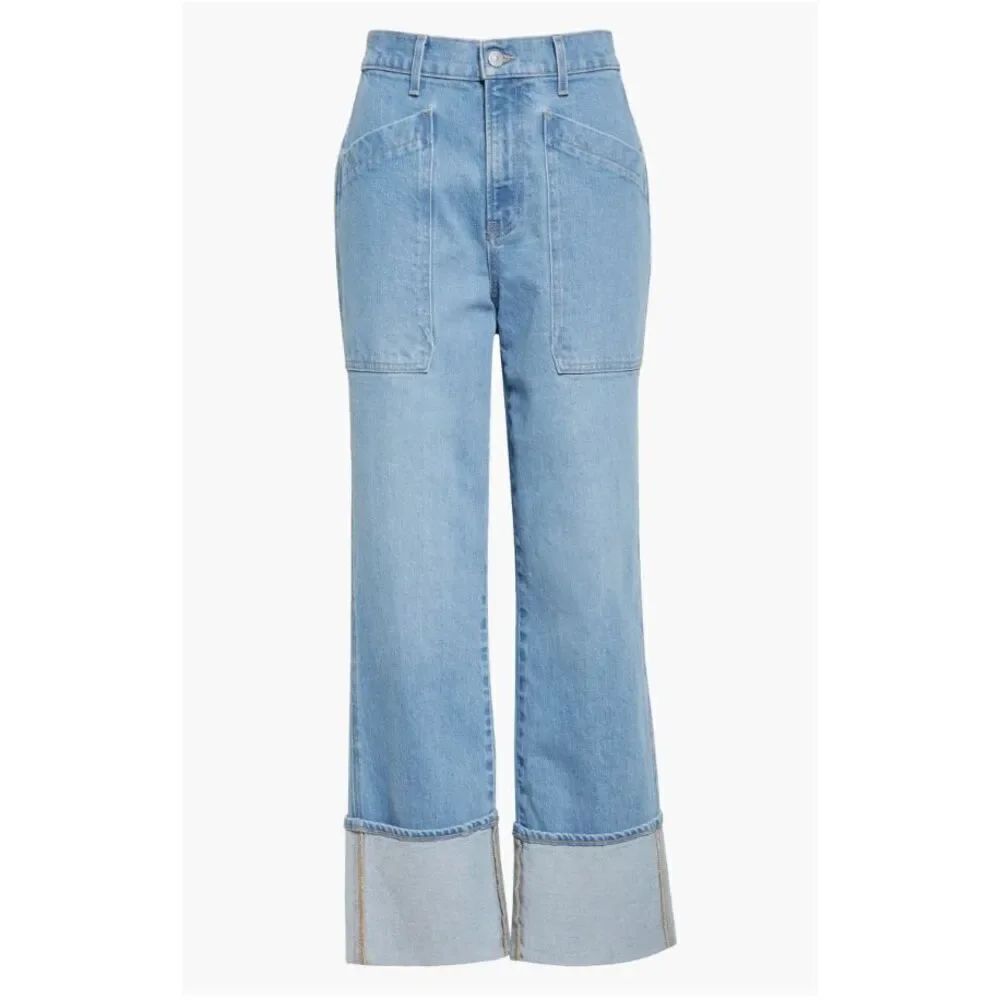New $320 Veronica Beard Dylan Cuffed High Waist Relaxed Straight Leg Jeans Sz 29
